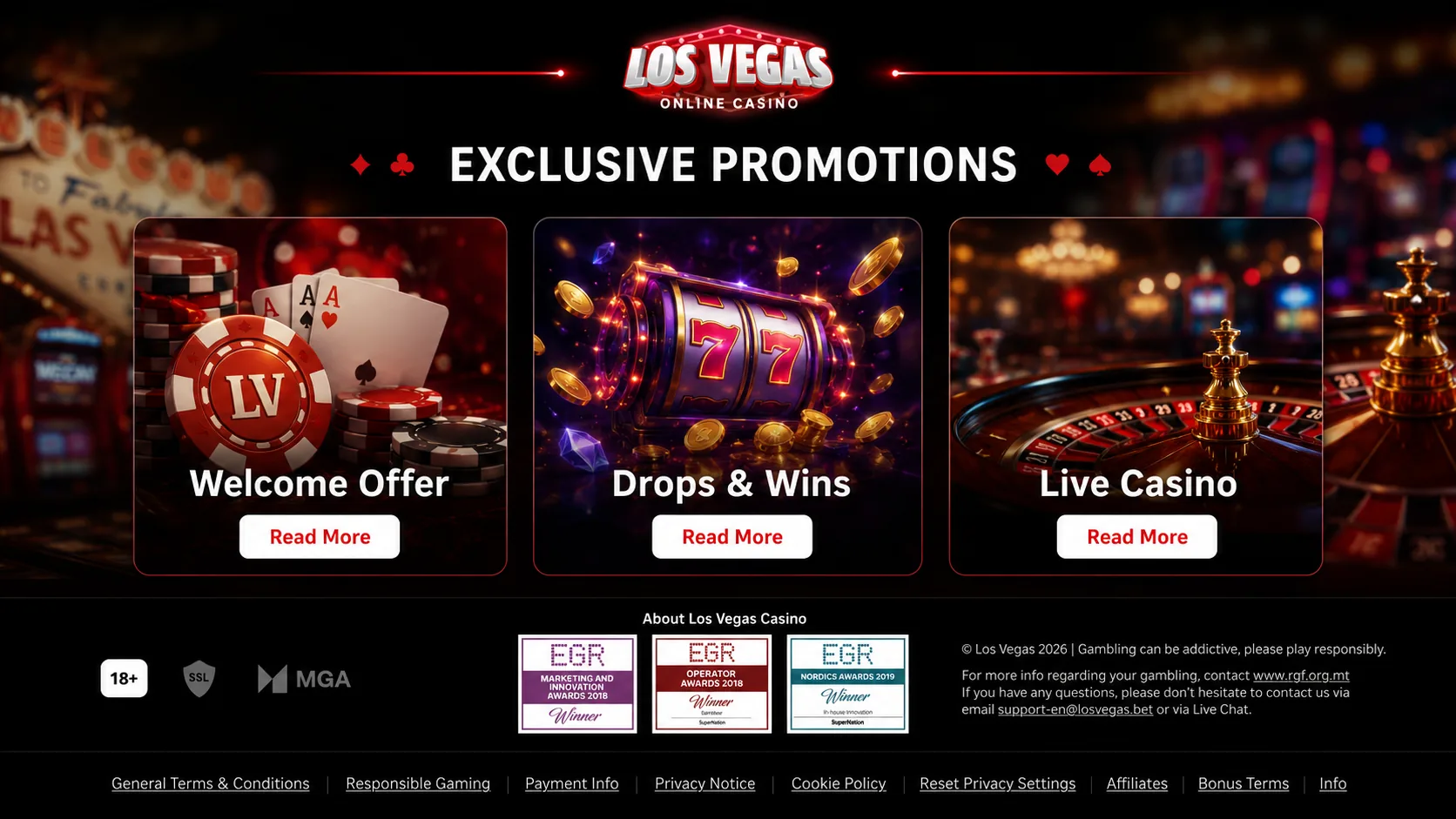 Los Vegas Casino exclusive promotions cards