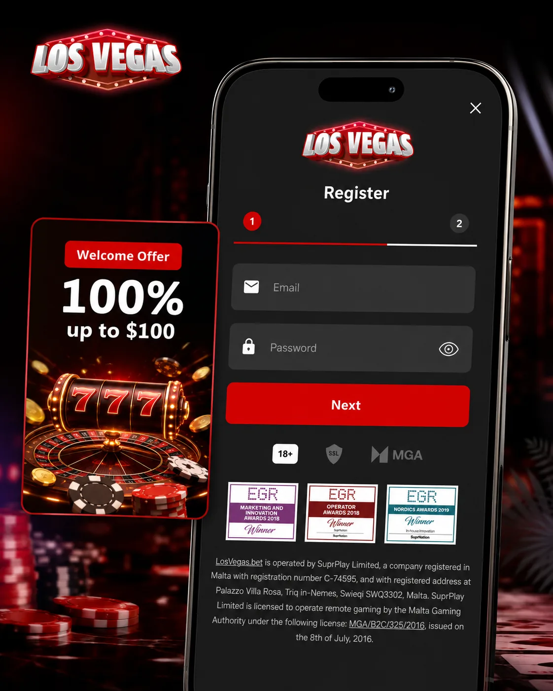 Los Vegas Casino mobile registration screen